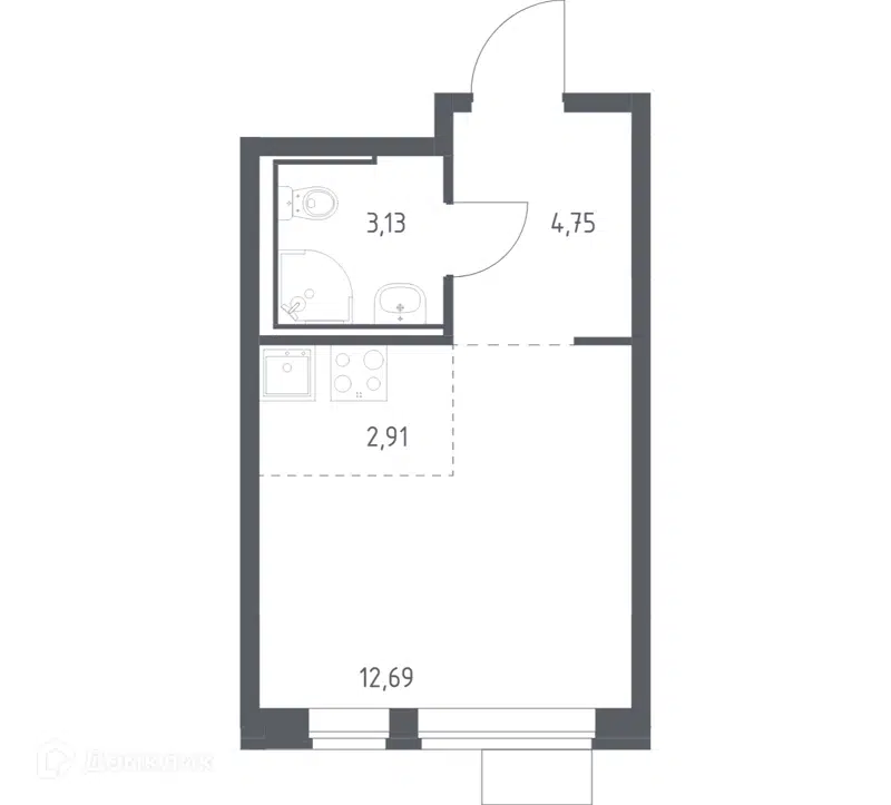 Студия 23.48 м² Молжаниново