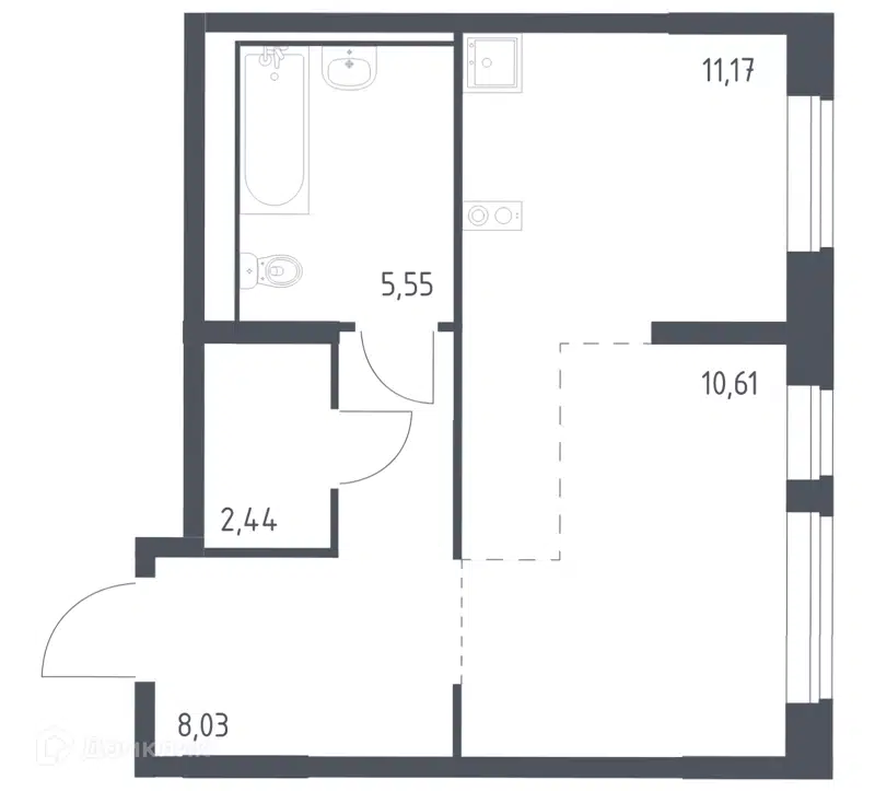 Студия 37.8 м² Молжаниново