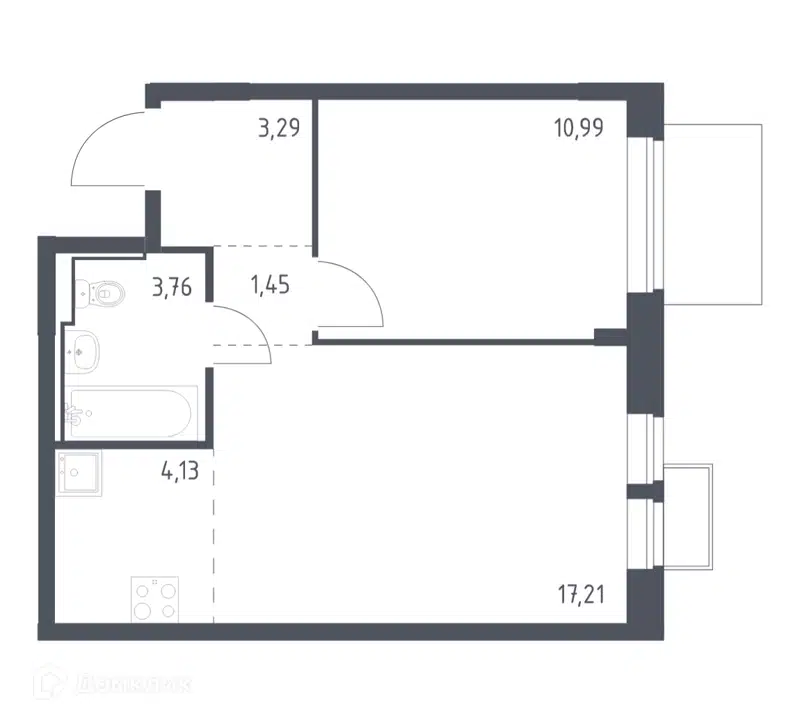 1-комнатная квартира 40.83 м² Молжаниново