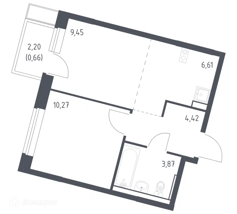 1-комнатная квартира 35.28 м² Молжаниново
