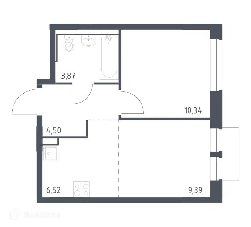 1-комнатная квартира 34.62 м² Молжаниново