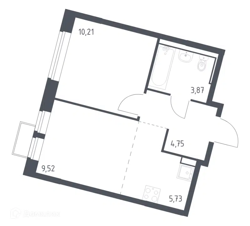 1-комнатная квартира 34.08 м² Молжаниново