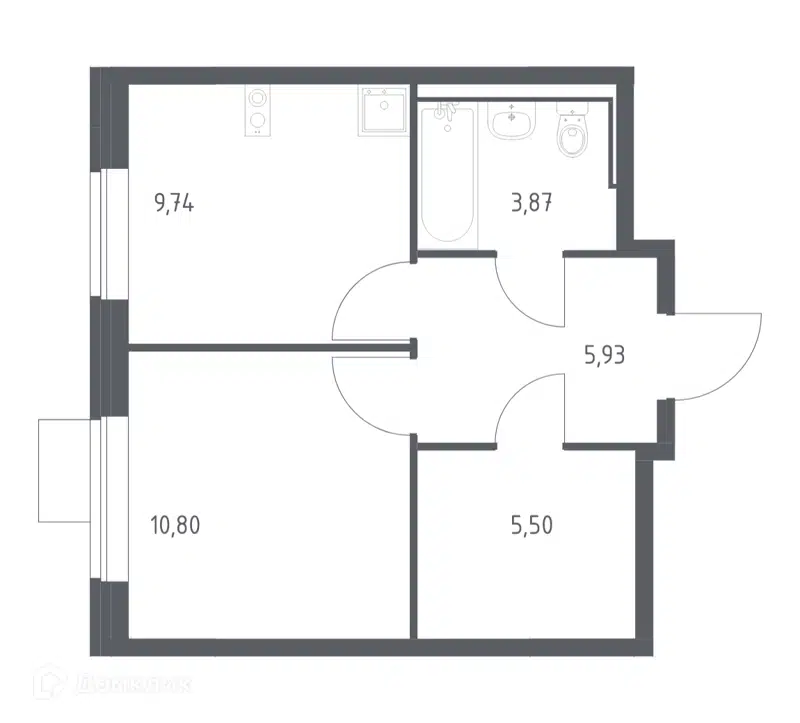 1-комнатная квартира 35.84 м² Молжаниново