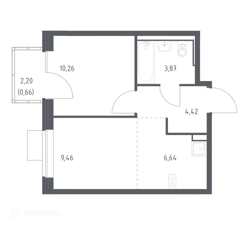 1-комнатная квартира 35.31 м² Молжаниново