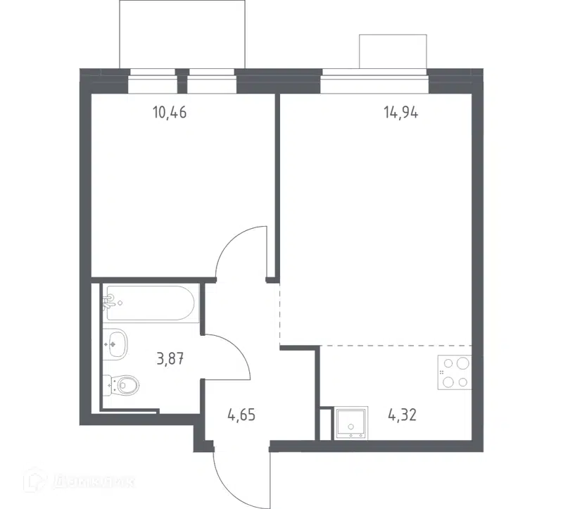 1-комнатная квартира 38.24 м² Молжаниново