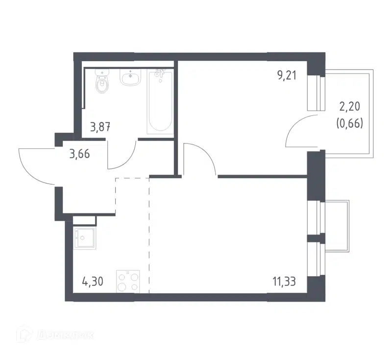 1-комнатная квартира 33.03 м² Молжаниново