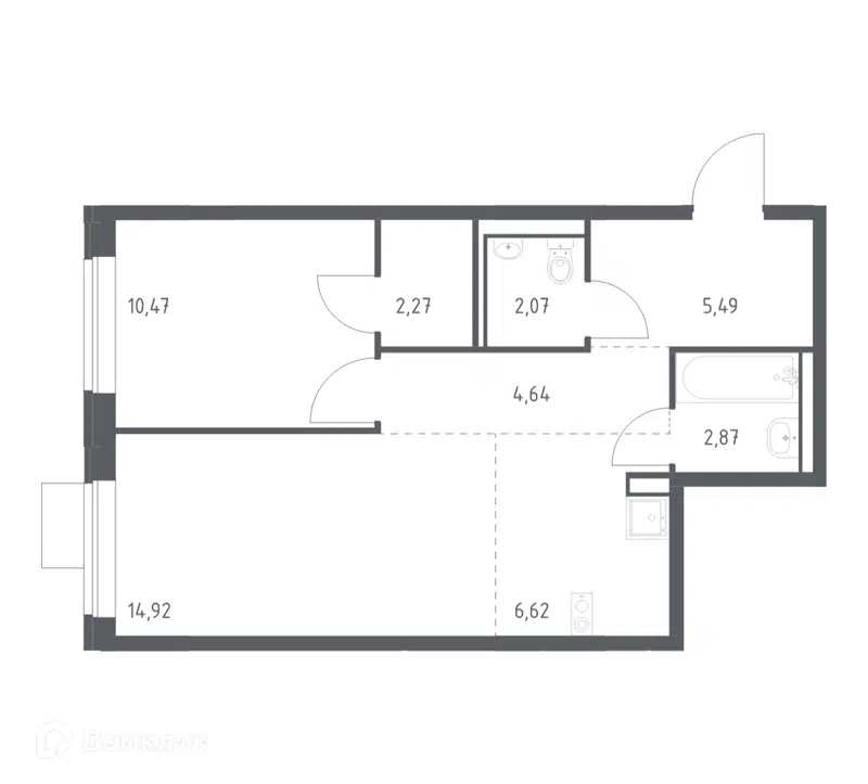 1-комнатная квартира 49.35 м² Молжаниново