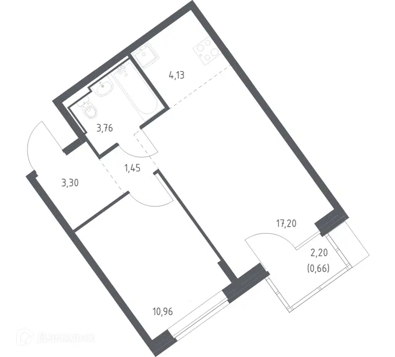1-комнатная квартира 41.46 м² Молжаниново