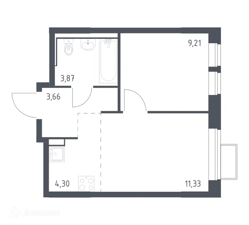 1-комнатная квартира 32.37 м² Молжаниново