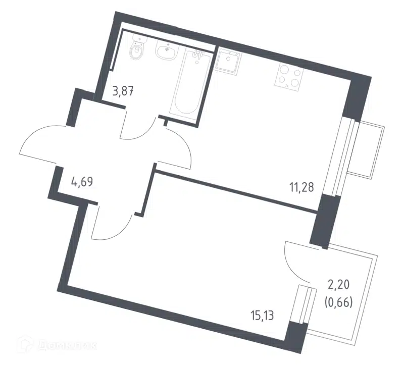 1-комнатная квартира 35.63 м² Молжаниново
