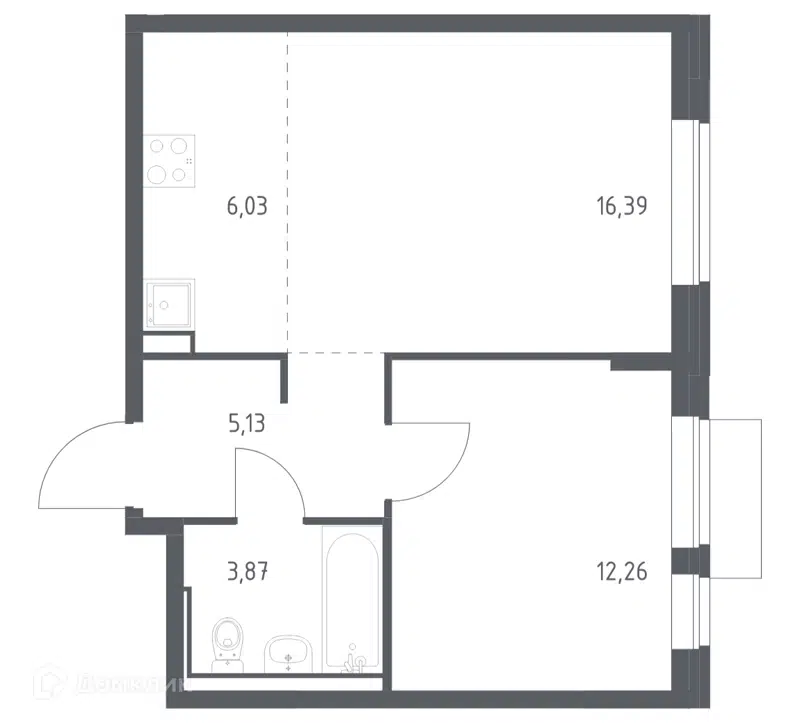 1-комнатная квартира 43.68 м² Молжаниново