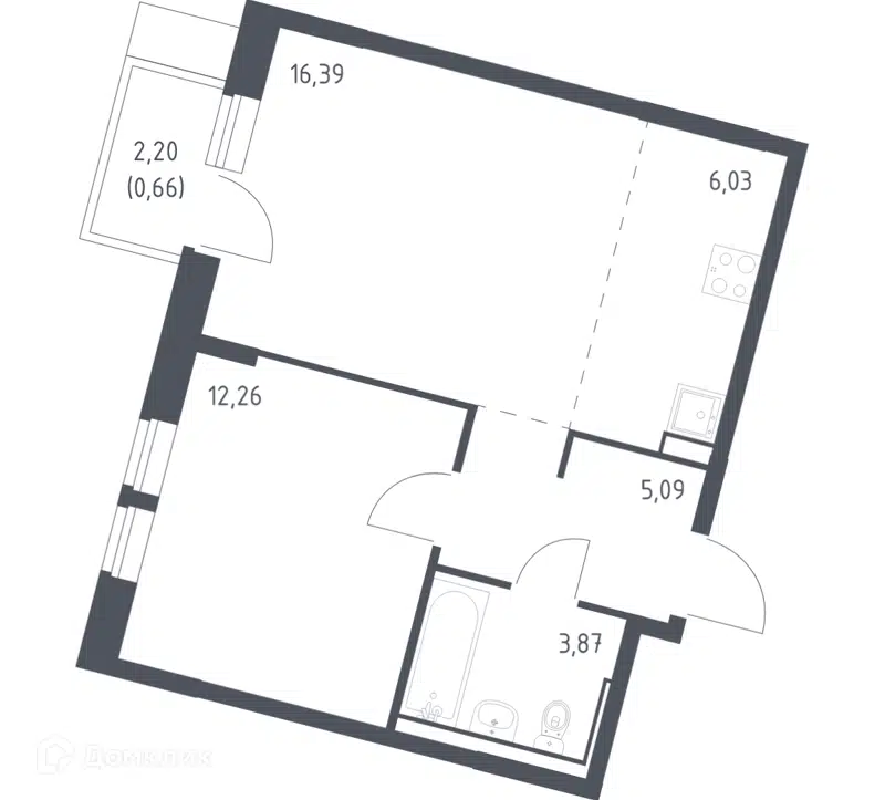1-комнатная квартира 44.3 м² Молжаниново