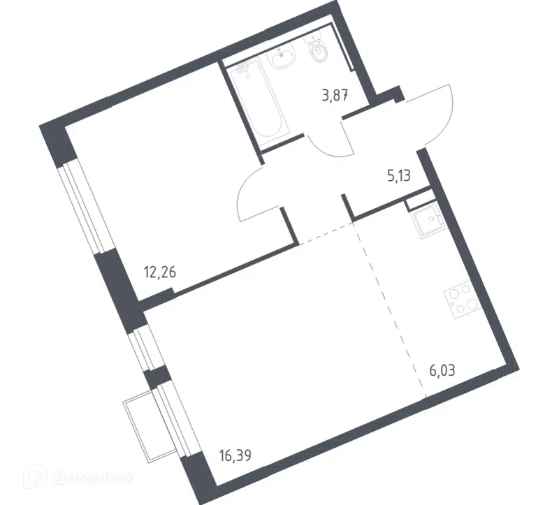 1-комнатная квартира 43.68 м² Молжаниново