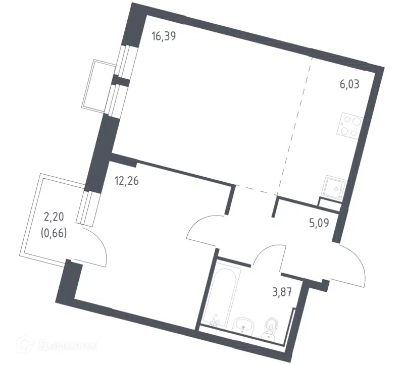 1-комнатная квартира 44.3 м² Молжаниново