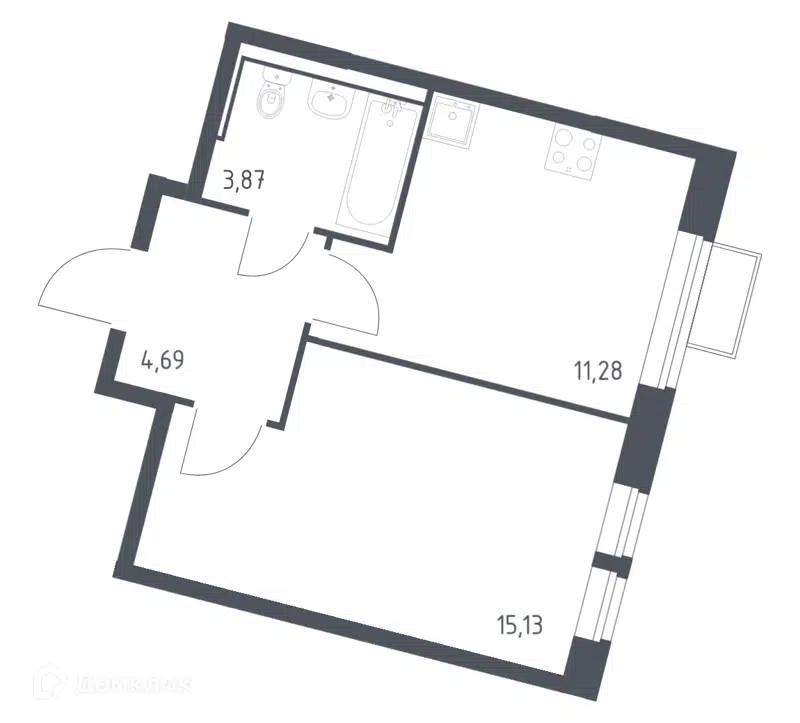 1-комнатная квартира 34.97 м² Молжаниново