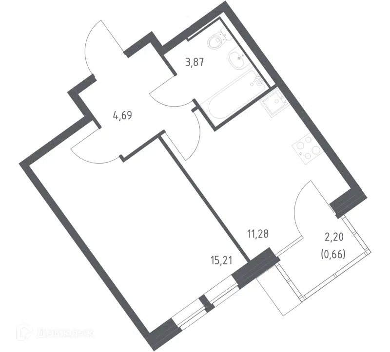 1-комнатная квартира 35.71 м² Молжаниново
