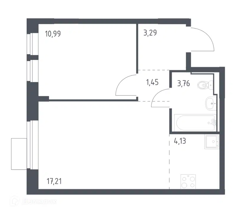 1-комнатная квартира 40.83 м² Молжаниново