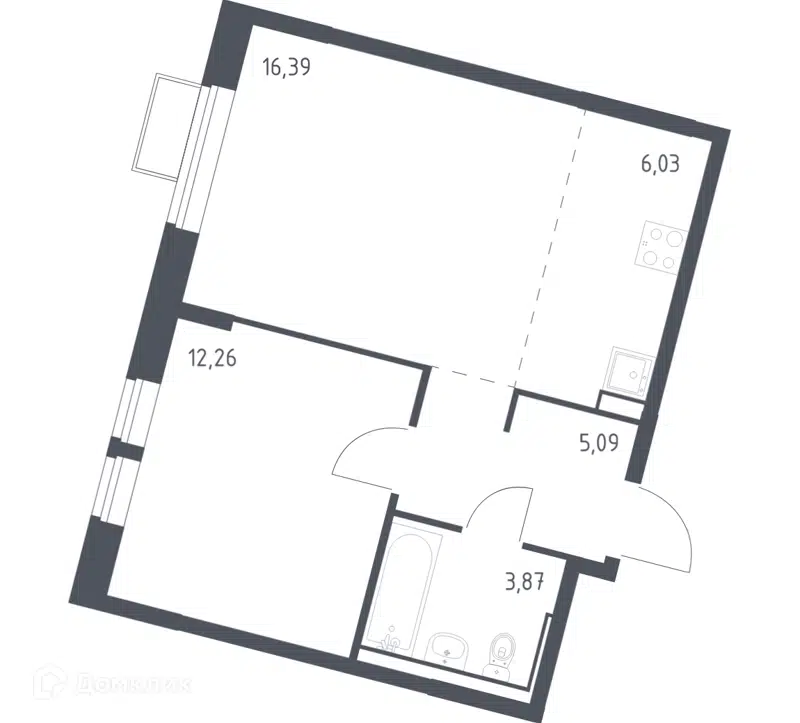 1-комнатная квартира 43.64 м² Молжаниново