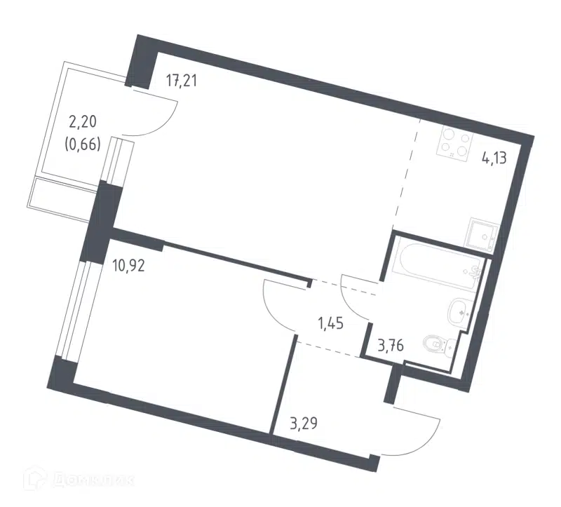 1-комнатная квартира 41.42 м² Молжаниново