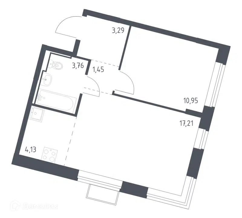 1-комнатная квартира 40.79 м² Молжаниново