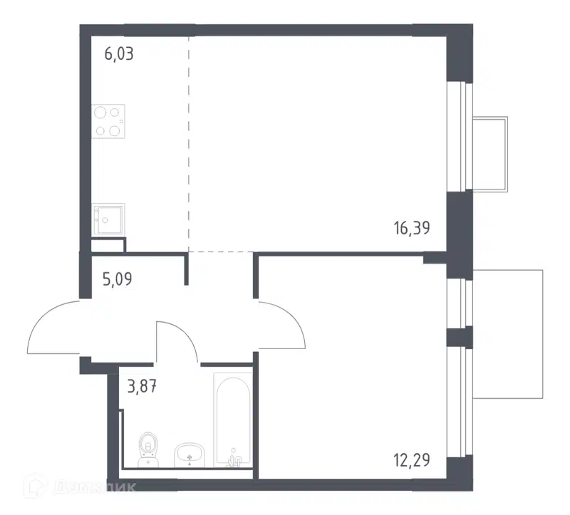 1-комнатная квартира 43.67 м² Молжаниново