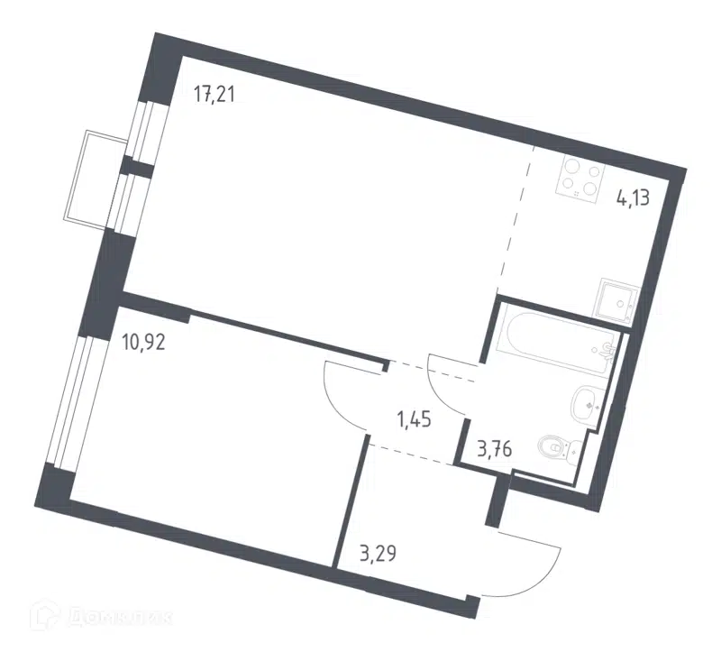 1-комнатная квартира 40.76 м² Молжаниново