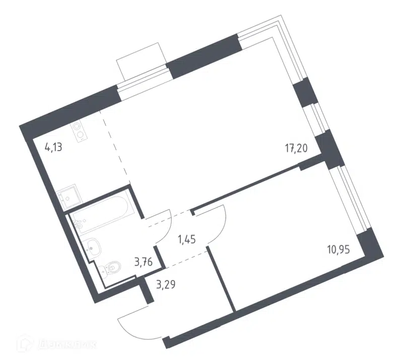 1-комнатная квартира 40.78 м² Молжаниново