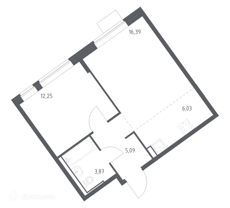 1-комнатная квартира 43.63 м² Молжаниново