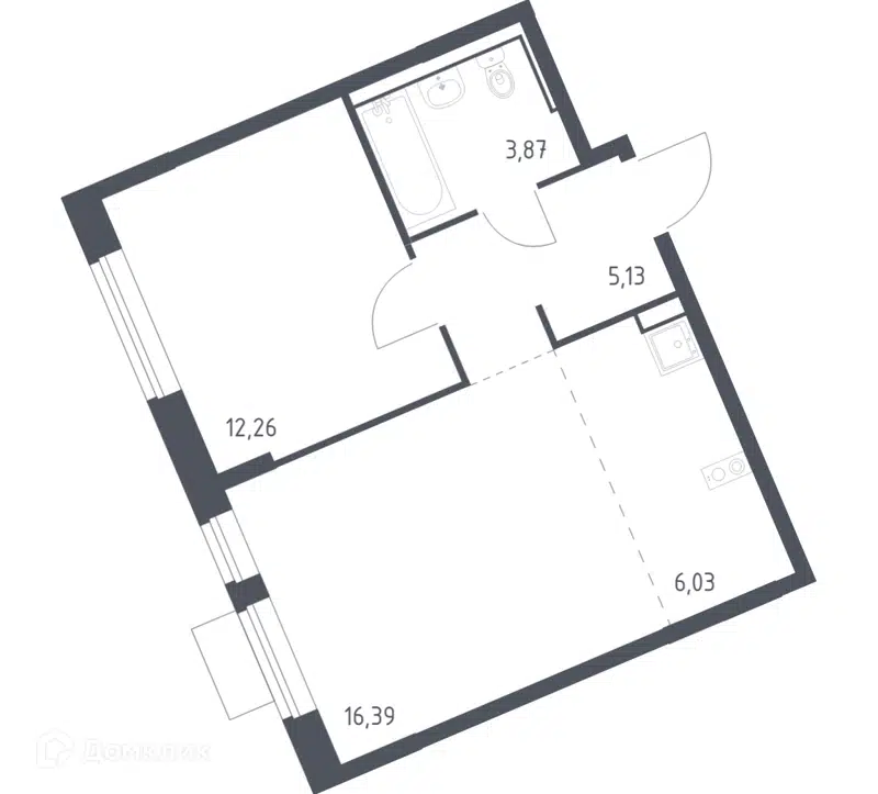1-комнатная квартира 43.68 м² Молжаниново