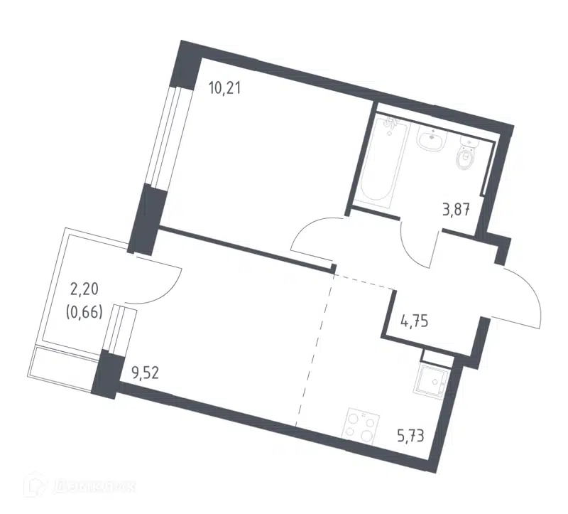 1-комнатная квартира 34.74 м² Молжаниново