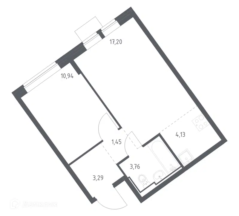 1-комнатная квартира 40.77 м² Молжаниново
