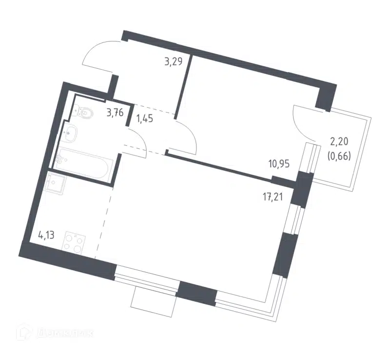 1-комнатная квартира 41.45 м² Молжаниново