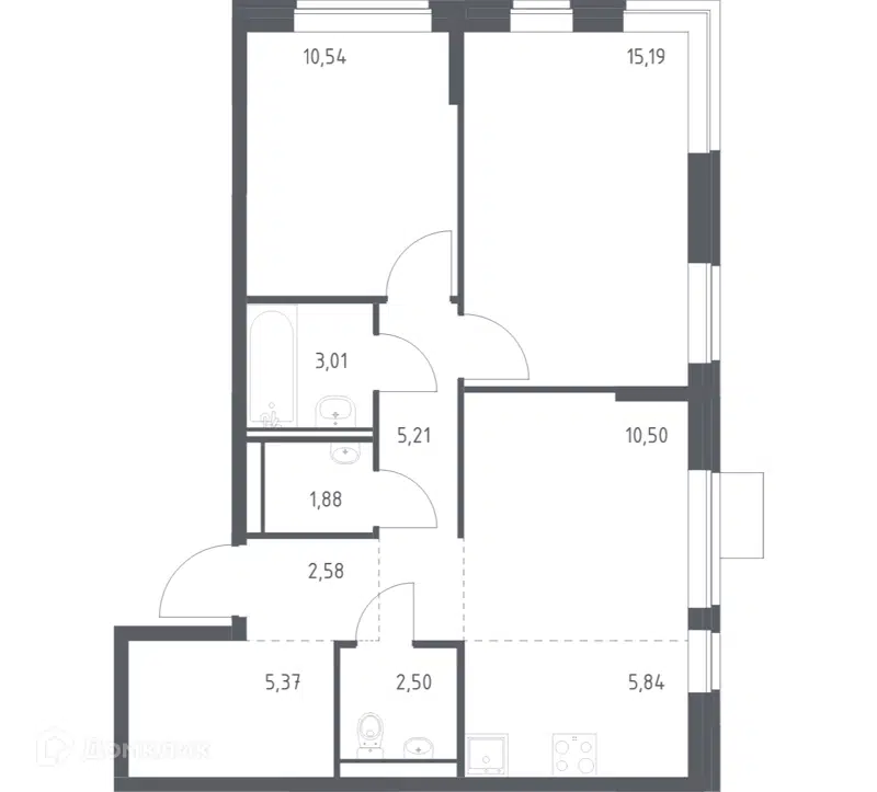 2-комнатная квартира 62.62 м² Молжаниново