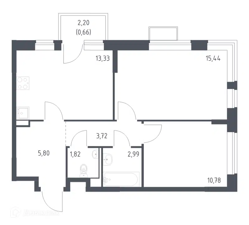 2-комнатная квартира 54.54 м² Молжаниново