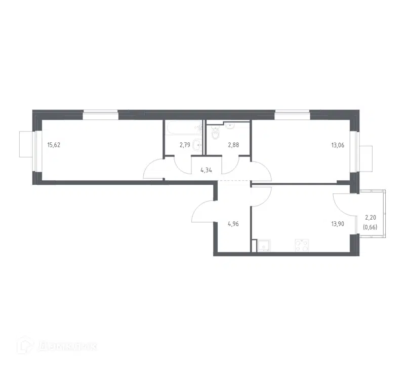 2-комнатная квартира 58.21 м² Молжаниново