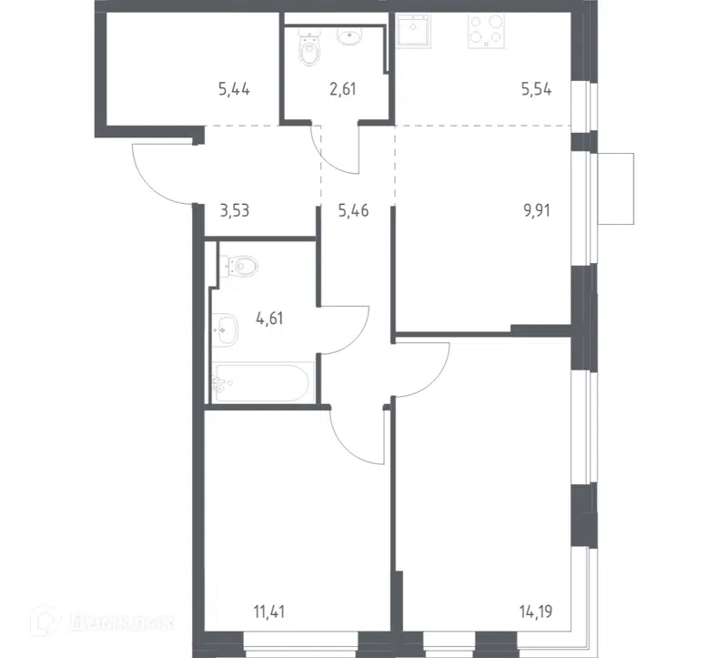 2-комнатная квартира 62.7 м² Молжаниново