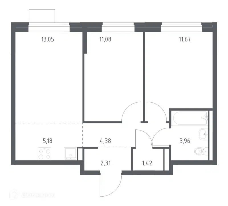 2-комнатная квартира 53.05 м² Молжаниново