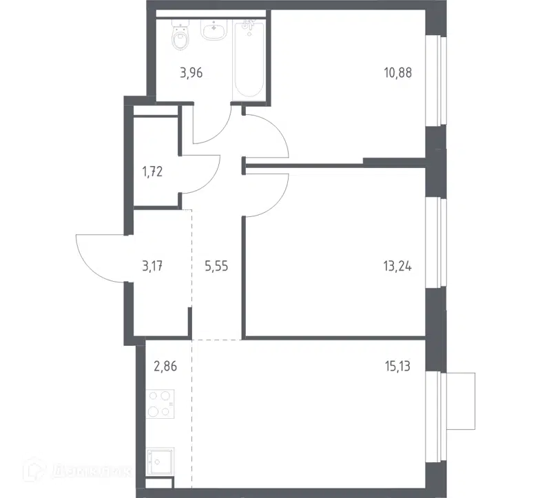 2-комнатная квартира 56.51 м² Молжаниново