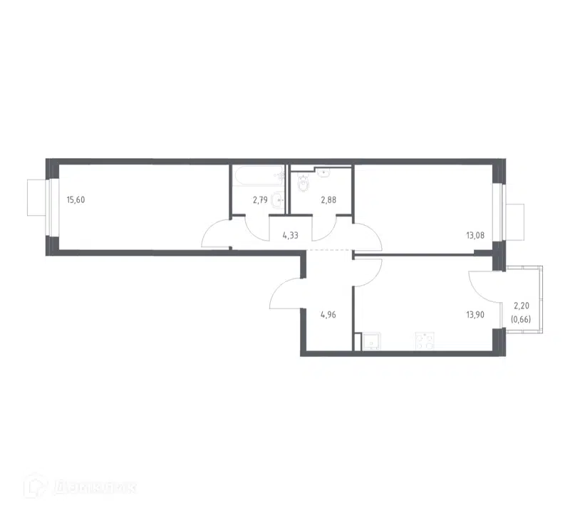2-комнатная квартира 58.2 м² Молжаниново