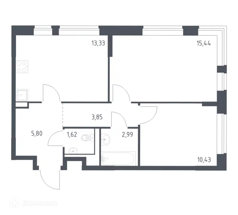 2-комнатная квартира 53.46 м² Молжаниново