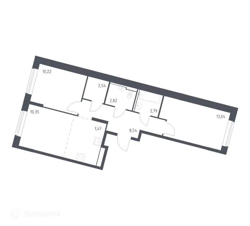 2-комнатная квартира 57.77 м² Молжаниново