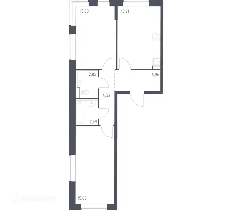 2-комнатная квартира 57.48 м² Молжаниново