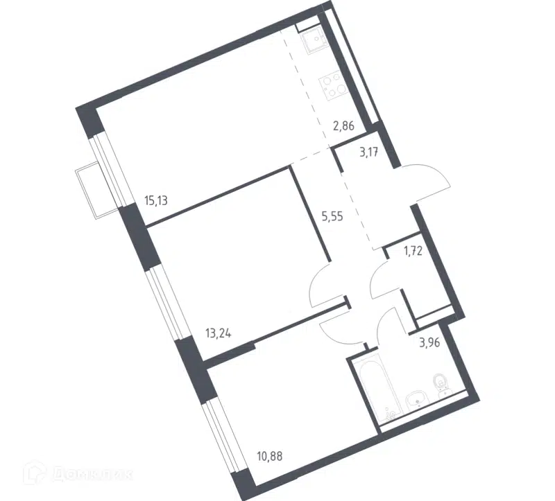 2-комнатная квартира 56.51 м² Молжаниново