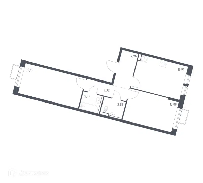 2-комнатная квартира 57.54 м² Молжаниново