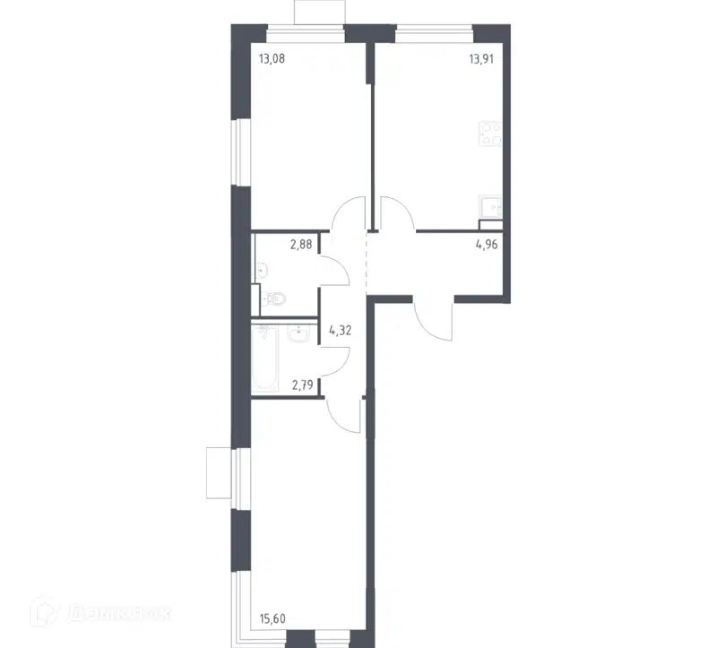 2-комнатная квартира 57.54 м² Молжаниново