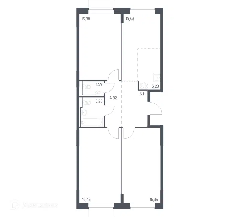 3-комнатная квартира 80.62 м² Молжаниново