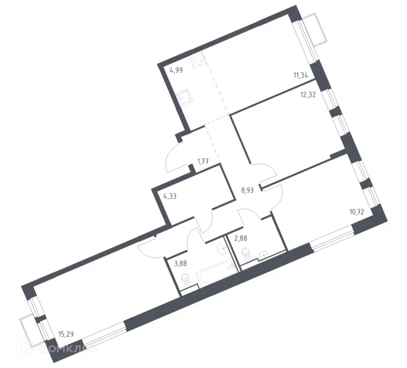 3-комнатная квартира 76.45 м² Молжаниново