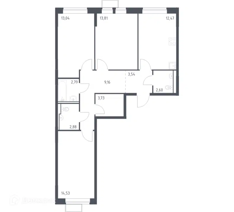 3-комнатная квартира 78.55 м² Молжаниново