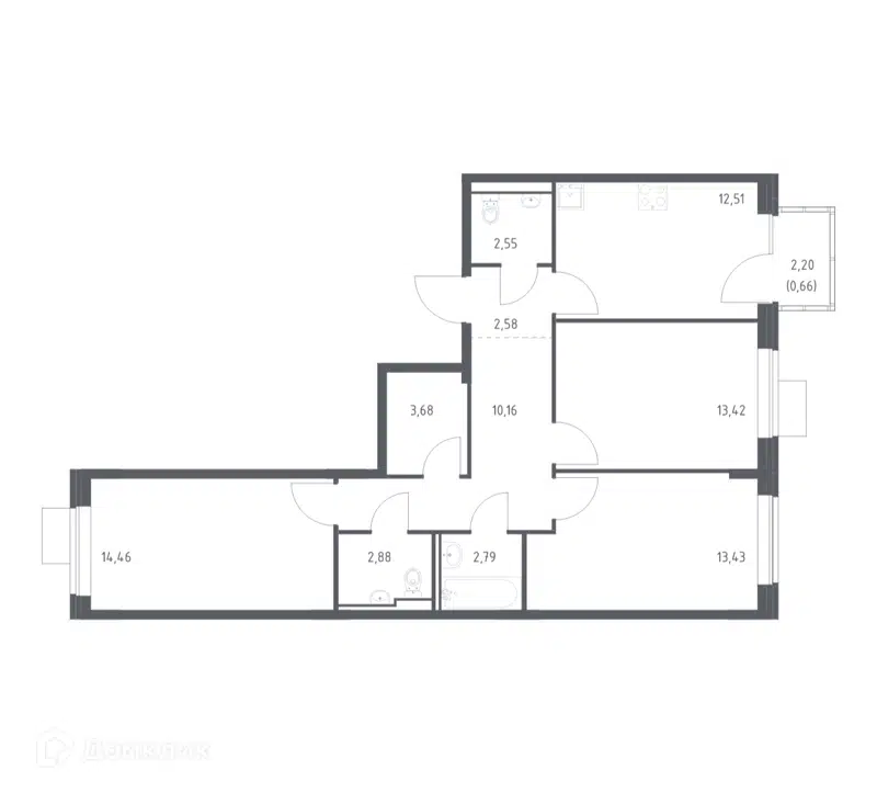 3-комнатная квартира 79.12 м² Молжаниново