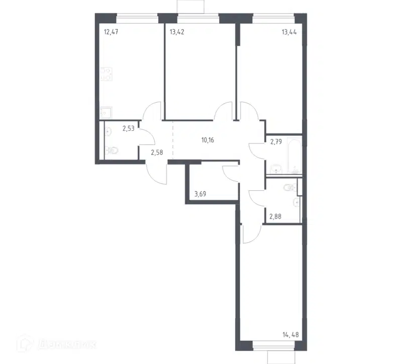 3-комнатная квартира 78.44 м² Молжаниново